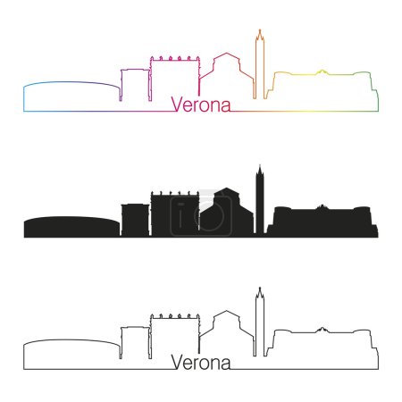 Ilustración de Verona skyline estilo lineal con arco iris en archivo vectorial editable - Imagen libre de derechos