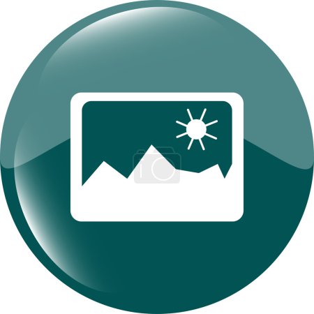 Ilustración de Signo de sol y montaña en el icono web, botón web aislado en la ilustración del vector blanco - Imagen libre de derechos