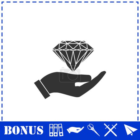 Ilustración de Icono de mano y diamante plano. Símbolo de vector simple e icono de bonificación - Imagen libre de derechos