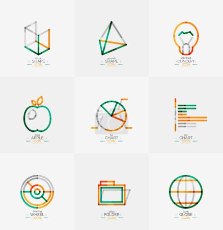 Ilustración de Diseño de línea delgada mínima conjunto de iconos web, logotipos universales - Imagen libre de derechos