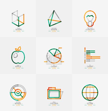 Illustration for Minimal thin line design web icon set, universal logotypes - Royalty Free Image