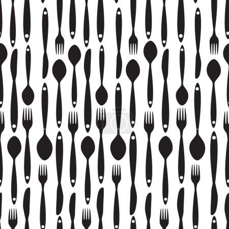patrón sin costuras con tenedores, cucharas cuchillos finales. Ilustración vectorial
