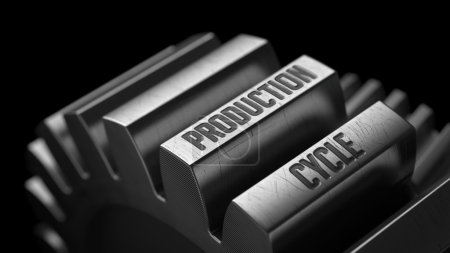 Photo for Production Cycle on the Metal Gears on Black Background - Royalty Free Image