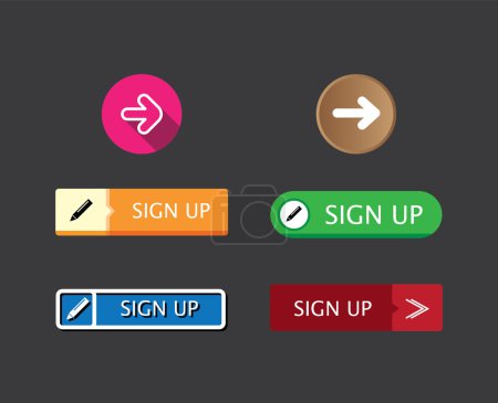 Ilustración de Rectángulo de diseño plano y conjunto redondo de colección de botones de registro para sitios web y aplicaciones móviles - Imagen libre de derechos