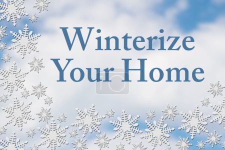 Fondo de copo de nieve blanco con texto Winterize Your Home
