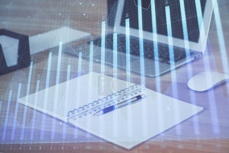 Photo for Multi exposure of chart and financial info and work space with computer background. Concept of international online trading. - Royalty Free Image