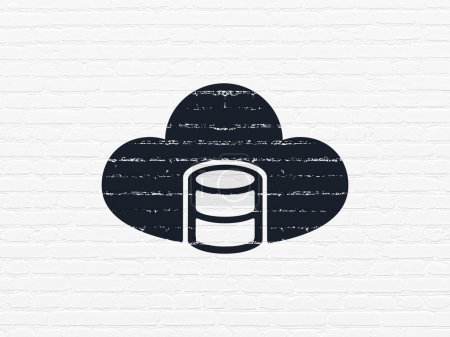 Photo for Software concept: Painted black Database With Cloud icon on White Brick wall background - Royalty Free Image