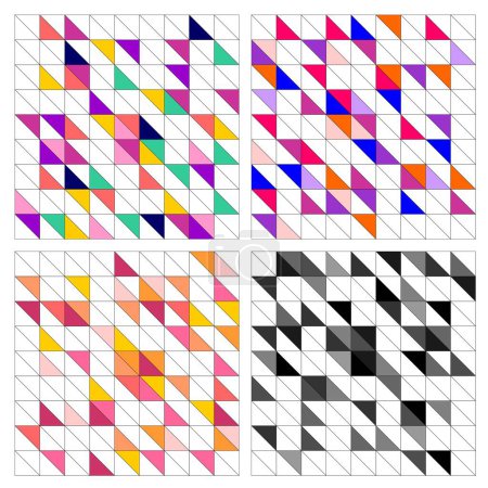 Ilustración de Colorido azulejo fondo conjunto vector ilustración. Fondo de pantalla de superficie plana geométrica triángulo pastel gris, amarillo, verde, rojo, rosa y amarillo - Imagen libre de derechos