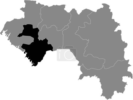 Ilustración de Mapa de ubicación resaltado negro de la región de Guinea Kindia dentro del mapa gris de la República de Guinea - Imagen libre de derechos