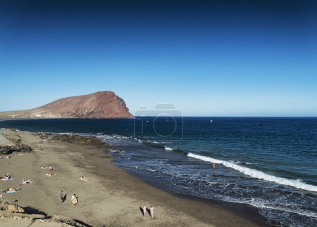 Photo for Las tejitas volcanic beach and montana roja landmark landscape in south tenerife spain - Royalty Free Image