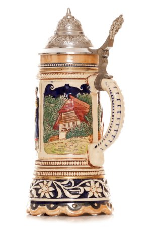 Photo for Musical german beer stein  isolated on white - Royalty Free Image