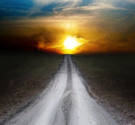 Photo for Small rural dirt road leading towards dawn. Bright future concept - Royalty Free Image