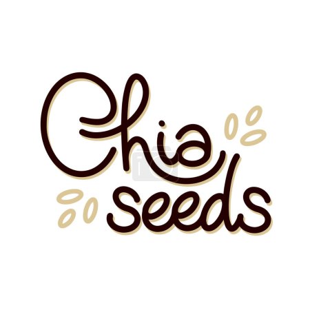 Chia-Samen-Superfood-Logo-Vorlage mit handschriftlicher Kalligrafie. Schriftzüge im dekorativen Stil. Gesunde Ernährung. Vektor für Verpackung, Marke.