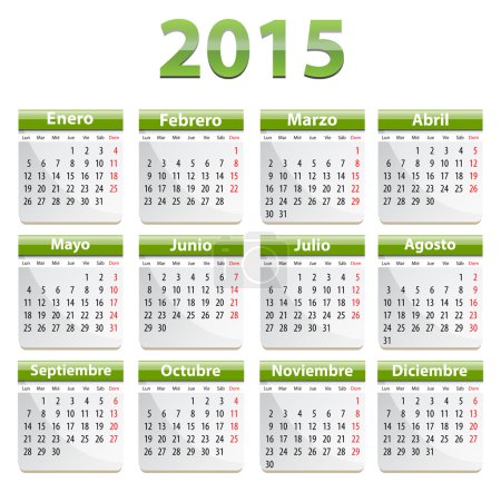 Illustration for Green calendar for 2015 year in Spanish language. Vector - Royalty Free Image