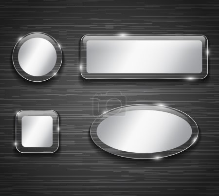 Illustration for Metallic and glass buttons on brushed metal background. Vector illustration - Royalty Free Image