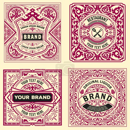 Set de 4 etiquetas vintage para embalaje