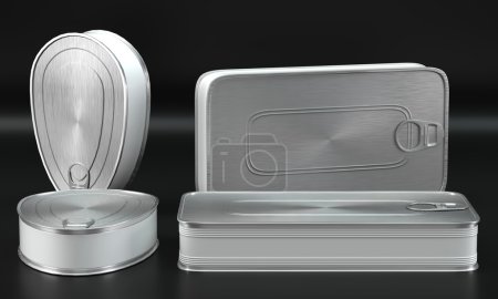 Téléchargez les photos : Différentes tailles de nourriture peuvent maquettes sur bakground noir - en image libre de droit