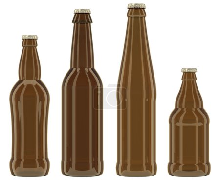 Téléchargez les photos : Bouteilles en verre brun de forme différente isolées sur fond blanc - en image libre de droit