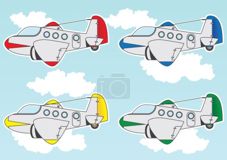 Téléchargez les photos : Jeu de dessins animés contenant des avions à réaction de différentes couleurs - en image libre de droit