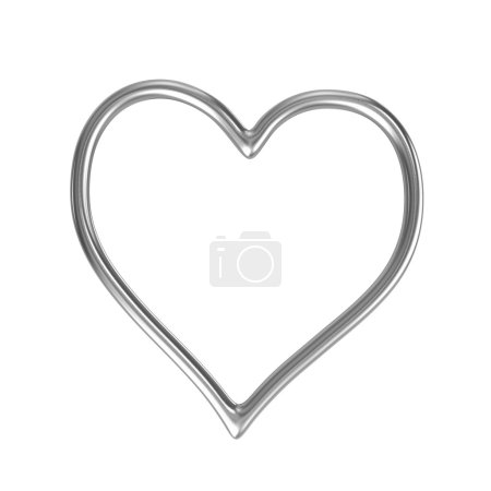 Photo for One Single Heart Shape Silver Ring Frame Isolated on White Background 3D Illustration - Royalty Free Image