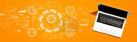 Photo for Future technology concept with a laptop computer on a desk - Royalty Free Image