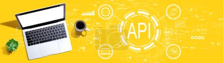 Photo for API - application programming interface concept with a laptop computer on a desk - Royalty Free Image