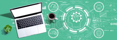 Photo for Future technology concept with a laptop computer on a desk - Royalty Free Image