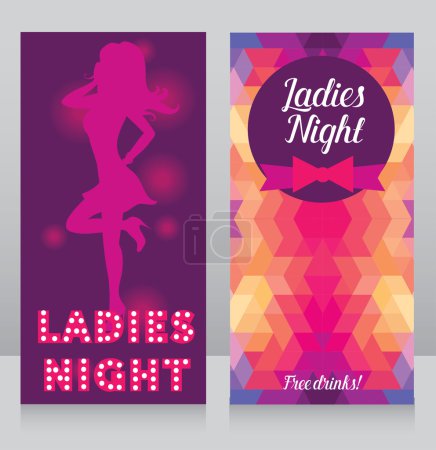 Illustration for Template for ladies night party invitation, cards for night club with woman's silhouette, vector illustration - Royalty Free Image