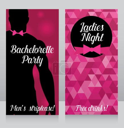 Illustration for Template for bachelorette party invitation, cards for night club with sexy man's silhouette, vector illustration - Royalty Free Image