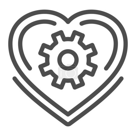 Ilustración de Icono de línea de corazón mecánico, concepto de robotización, signo de mecanismo de amor sobre fondo blanco, corazón con engranaje dentro del icono en estilo de esquema para el concepto móvil y el diseño web. Gráficos vectoriales - Imagen libre de derechos