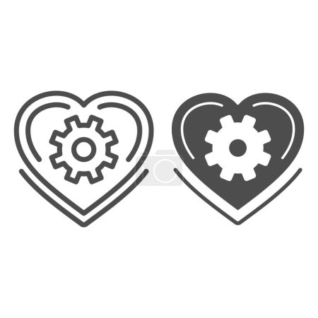 Ilustración de Línea de corazón mecánico e icono sólido, concepto de robotización, signo de mecanismo de amor sobre fondo blanco, corazón con engranaje dentro del icono en el estilo de esquema para el concepto móvil y el diseño web. Gráficos vectoriales - Imagen libre de derechos