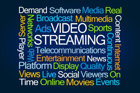 Photo for Video Streaming Word Cloud on Blue Background - Royalty Free Image