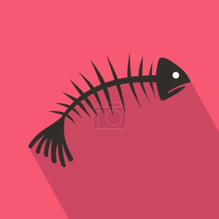 Illustration for Fish bones icon in flat style with long shadow. Seafood symbol - Royalty Free Image