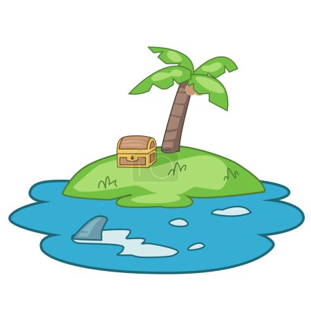 Ilustración de Ilustración con imagen del cofre del tesoro en la isla en el mar - Imagen libre de derechos