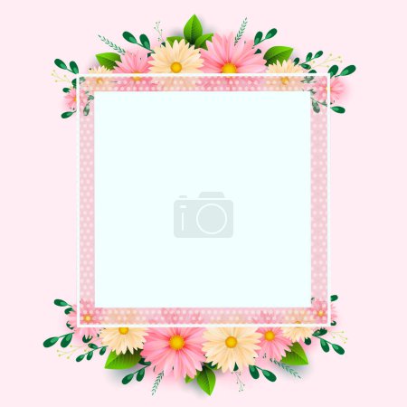 Carte de vœux de la fête des mères avec cadre carré et fleurs coupées en papier sur fond coloré. Illustration vectorielle. Place pour votre texte.