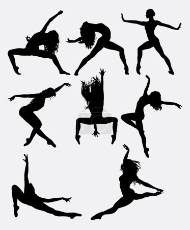 Téléchargez les illustrations : Belle pose de danseuse exécutant la silhouette. Danse masculine et féminine. Bon usage pour le symbole, logo, icône web, mascotte, éléments de jeu, mascotte, signe, conception d'autocollant, ou tout autre design que vous voulez. Facile à utiliser
. - en licence libre de droit