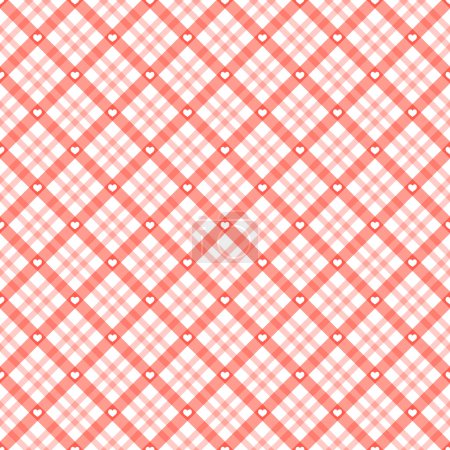 Illustration for Red checkered table cloth background with white hearts - Royalty Free Image