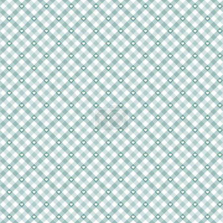 Illustration for Blue checkered table cloth background with white hearts - Royalty Free Image