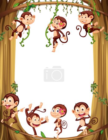 Diseño de la frontera con monos trepando al árbol

