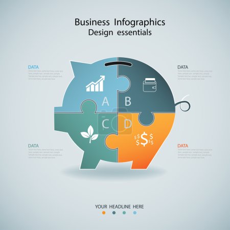 Téléchargez les illustrations : Finance Infographie options conception de bannière, cochon vectoriel. Peut être utilisé pour la conception Web et la mise en page du flux de travail - en licence libre de droit