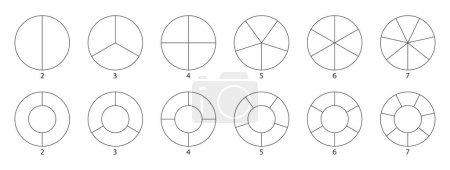 Ilustración de Signo de corte de segmento. Parte del diagrama de la rueda redonda. Sección circular gráfico línea de arte. Icono de gráfico de pastel. 2,3,4,5,6,7 infografía del segmento. Cinco fases, seis ciclos circulares. Elemento geométrico. Ilustración vectorial. - Imagen libre de derechos