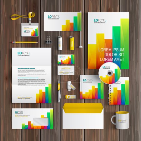 Illustration for White corporate identity template design with color square elements of chart. Business stationery - Royalty Free Image