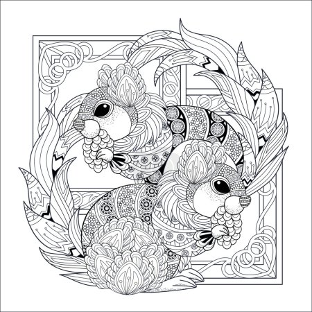 Illustration for Lovely squirrel coloring page in exquisite style - Royalty Free Image