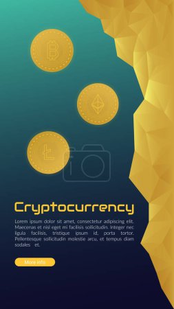 Ilustración de Concepto de tecnología blockchain, criptomoneda. Trabajando con fichas en Internet, seguridad. Fondo futurista con elementos en microchips de estilo techno. Plantilla de banner de diseño para web. Espacio de copia. - Imagen libre de derechos