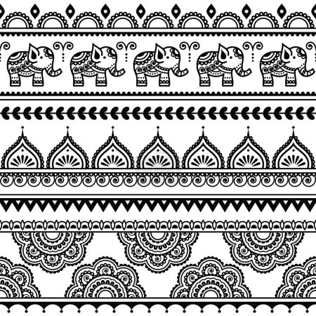 Mehndi, Indian Henna tattoo seamless pattern with elephants