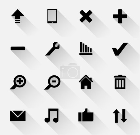 Photo for Black and white web icons with long shadows. - Royalty Free Image