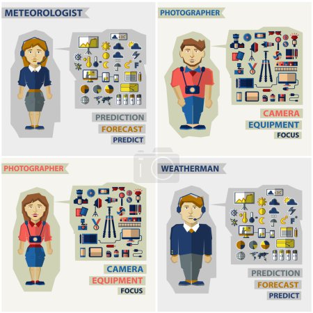 Photo for Set of professions  with equipment. Photographer, meteorologist and weatherman - Royalty Free Image