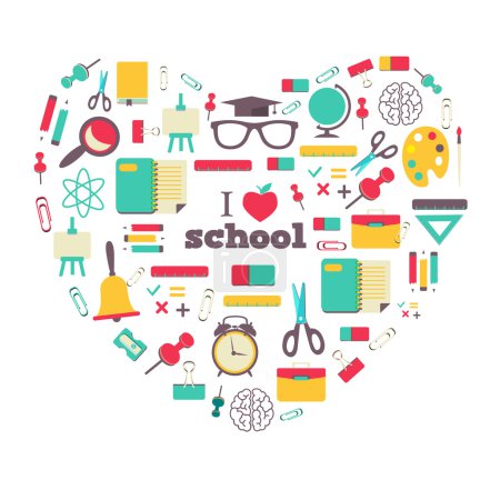 Photo for Colorful school elements and icons in heart - Royalty Free Image