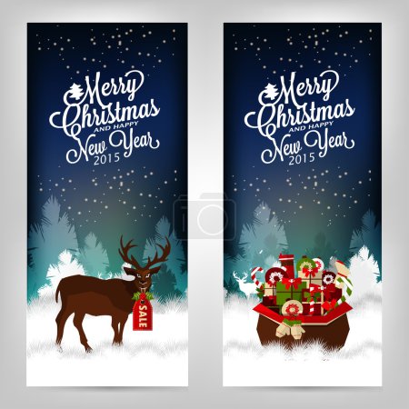 Photo for Merry Christmas and Happy New Year. Invitation cards with deer and gifts - Royalty Free Image