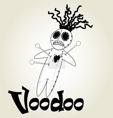 Illustration for Cute black and white Voodoo doll icon over white background. Vector - Royalty Free Image